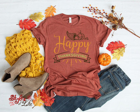 Happy Thanksgiving, Ribbon, Food, Ladies, Shirt, Bella Canvas, Fall Collection
