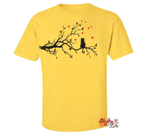 Cat and Birds in Tree Shirt with Nature