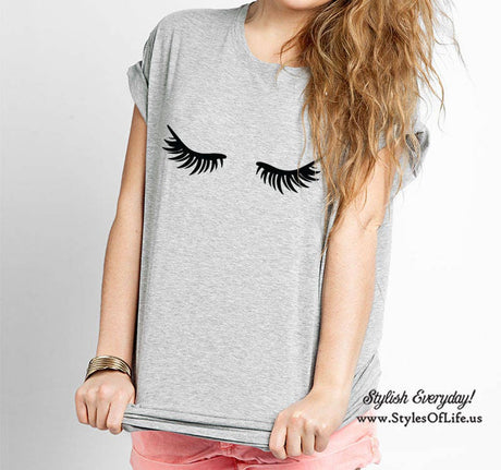 Eyelashes Shirt, Womens Shirt, Boyfriend Style Tee, Funny Shirt for Women, Girls Cute Shirt, Eyelash