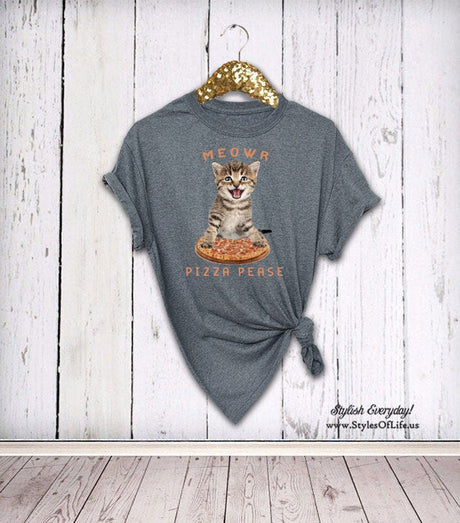More Pizza Please Shirt, Meowr Pizza Pease, Kitty Shirt, Cat Shirt, Cat Pizza, Womens Shirt, Boyfriend Style Tee