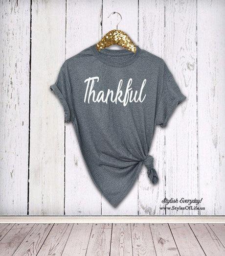 Thankful Shirt, Womens Shirt, Boyfriend Style Tee, Thankful and Blessed, Thanksgiving Shirt
