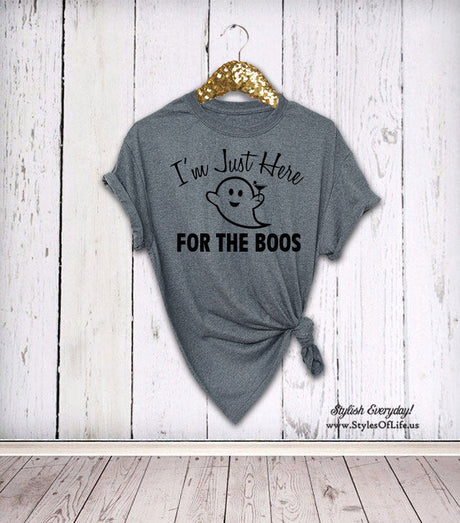 Halloween Shirt, I'm Just Here For The Boos, Ghost Shirt, Boos Shirt, Ghost Drinking, Wine Shirt