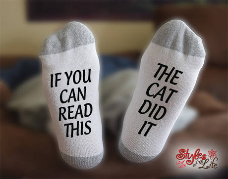 The Cat Did It Socks, If You Can Read This, Gift For Her, Gift For Him, Gift For Girlfriend, Gift For Wife, Gift For Husband, Boyfriend