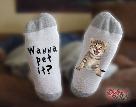 Wanna Pet It Kitty Cat Socks, Anniversary Gift, Gift For Her, Gift For Wife, Gift For Girlfriend