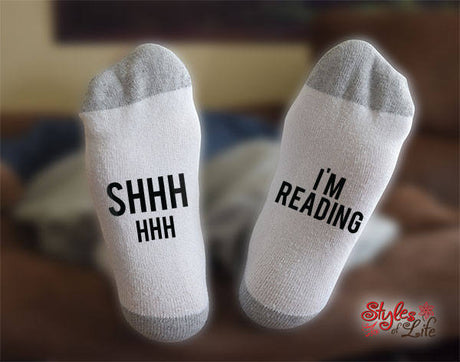 Shhh I'm Reading Socks, Book Lover Gift, Gift For Him, Gift For Her, Funny Socks