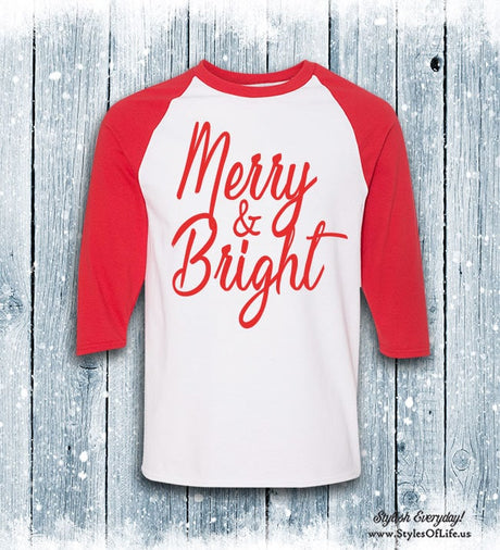Merry and Bright Raglan Shirt, Christmas Shirt