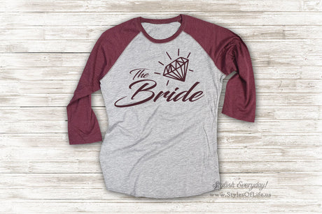 The Bride Shirt, Womens Jersey Shirt, Bride T Shirt, Raglan Tee, Burgandy Shirt