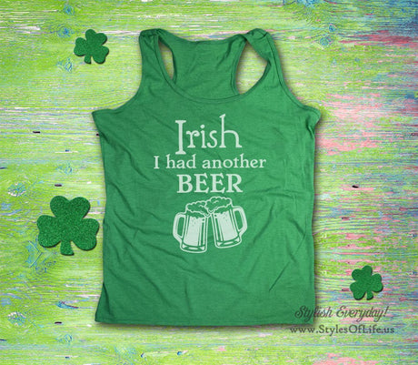 Women's St. Patricks Day Tank Top, Irish I Had Another Beer 2 Beer Steins, Irish Shirt, Shamrock, Green Shirt, Irish Tee, Funny