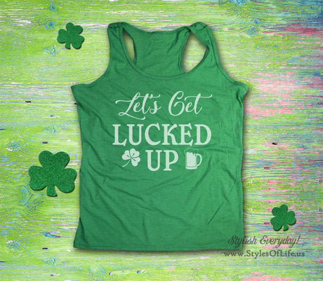 Women's St. Patricks Day Tank Top, Let's Get Lucked Up, Shamrock and Beer, Irish Shirt, Shamrock, Green Shirt, Irish Tee, Funny