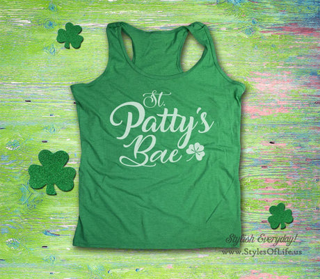 Women's St. Patricks Day Tank Top, St. Patty's Bae, Shamrock and Beer, Irish Shirt, Shamrock, Green Shirt, Irish Tee, Funny