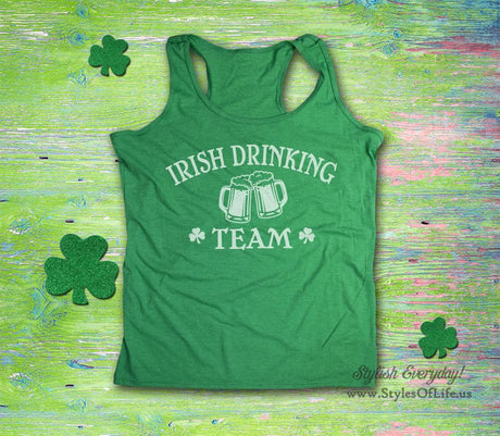 Women's St. Patricks Day Tank Top, Irish Drinking Team, 2 Mugs, Irish Shirt, Shamrock, Green Shirt, Irish Tee, Funny