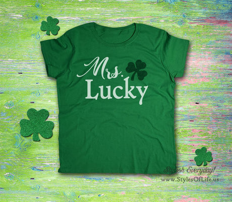 Women's St. Patricks Day Shirt, Mrs. Lucky, Couples Shirt, Irish Shirt, Shamrock, Green Shirt, Irish Tee, Funny