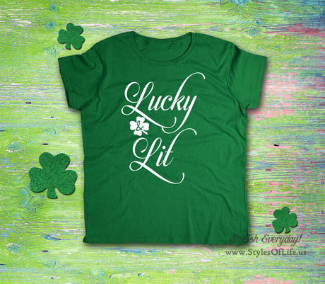 Women's St. Patricks Day Shirt, Lucky And Lit, Irish Shirt, Shamrock, Green Shirt, Irish Tee, Funny
