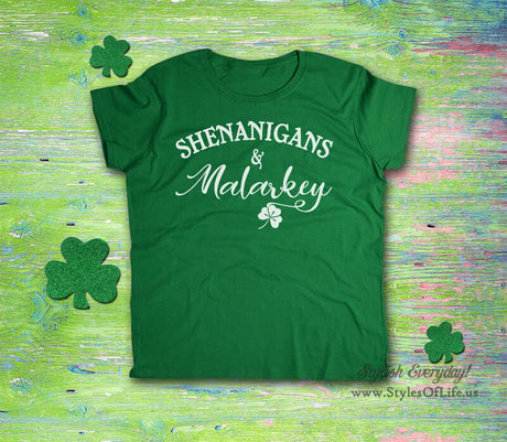 Women's St. Patricks Day Shirt,Shenanigans And Malarkey, Irish Shirt, Shamrock, Green Shirt, Irish Tee, Funny