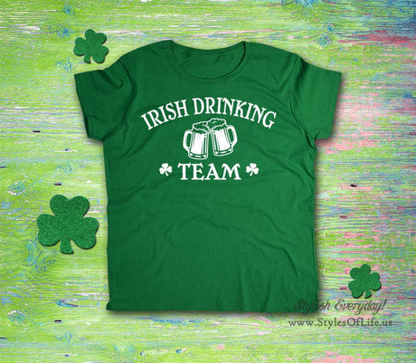 Women's St. Patricks Day Shirt, Irish Drinking Team 2 Beer Mugs, Irish Shirt, Shamrock, Green Shirt, Irish Tee, Funny