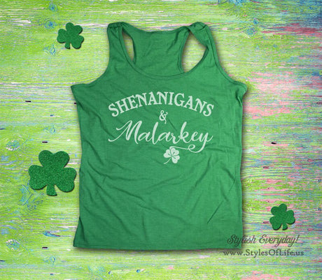 Women's St. Patricks Day Tank Top, Shenanigans And Malarkey, Shamrock and Beer, Irish Shirt, Shamrock, Green Shirt, Irish Tee, Funny