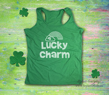 Women's St. Patricks Day Tank Top, Lucky Charm Rainbow, Pot Of Gold, Irish Shirt, Shamrock, Green Shirt, Irish Tee, Funny