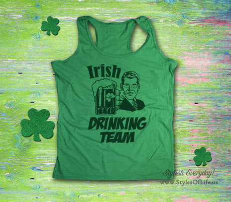 Women's St. Patricks Day Tank Top, Irish Drinking Team, Retro, Irish Shirt, Shamrock, Green Shirt, Irish Tee, Funny