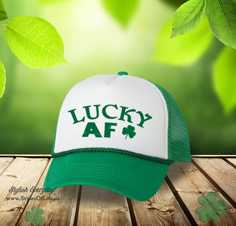 St. Patricks Day Irish Hat, Lucky AF, Irish Hat, Shamrock, Green Hat, Irish Cap, Funny Irish Hat, Trucker Hat