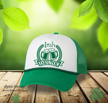 St. Patricks Day Hat, Irish Drunk Emblem, Irish Hat, Shamrock, Green Hat, Irish Cap, Funny Irish Hat, Trucker Hat