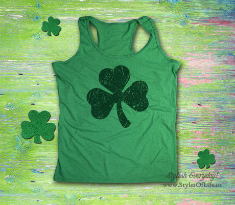 Women's St. Patricks Day Tank Top, Grunge Shamrock, Irish Shirt, Green Shirt, Irish Tee