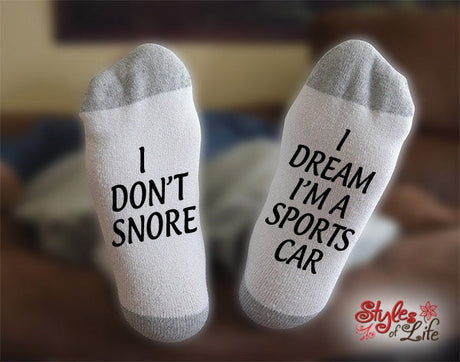 I Don't Snore I Dream I'm A Sports Car, Gift For Him, Gift For Her, Funny Socks