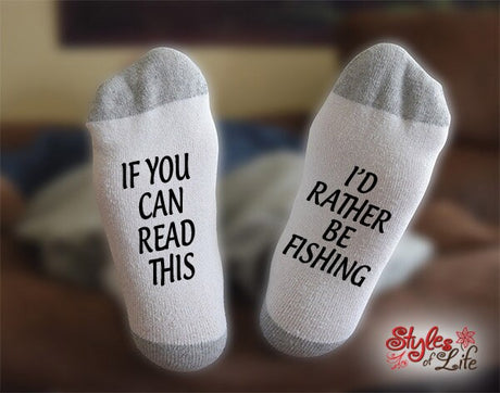 If You Can Read This, I'd Rather Be fishing, Fishing Socks, Gift For Fisherman, Rod and Reel, Sock Gift, Husband Gift