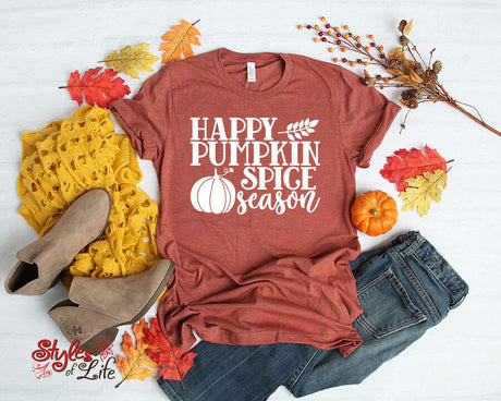 Happy Pumpkin Spice Season, Medium Pumpkin, Ladies, Shirt, Bella Canvas, Fall Collection, Leaf, Fall Flourish, Latte