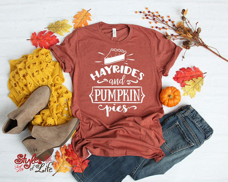 Hayrides And Pumpkin Pies, Ladies, Shirt, Bella Canvas, Fall Collection, Cute Fall, Thanksgiving