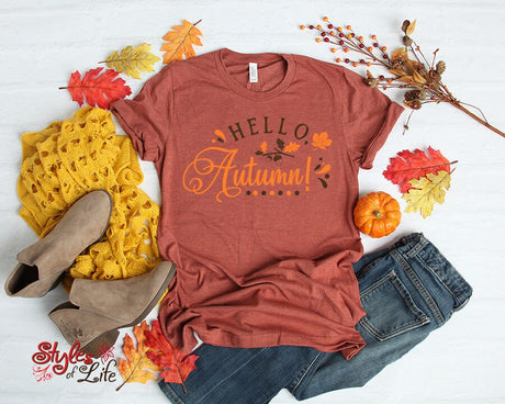 Hello Autumn, Leaf Flourish, Acorns, Ladies, Shirt, Bella Canvas, Fall Collection, Cute Fall