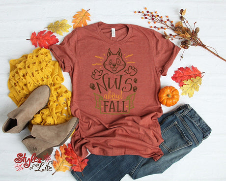 Nuts About Fall, Squirrel, Womens, Ladies, Shirt, Bella Canvas, Fall Collection, Cute Fall