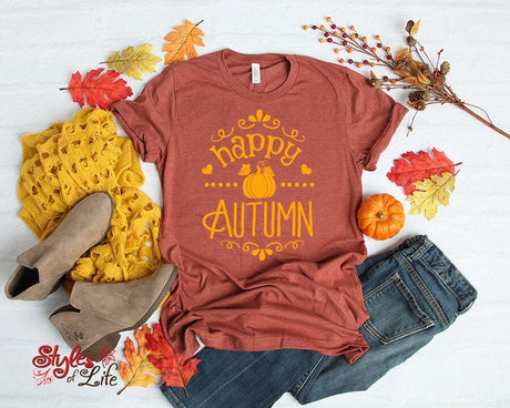 Happy Autumn, Womens, Ladies, Shirt, Bella Canvas, Fall Collection, Pumpkin, Flourish