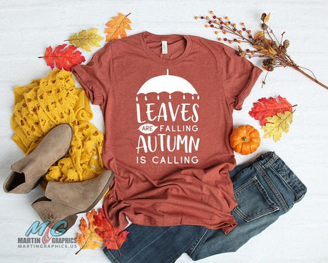 Leaves Are Falling Autumn Is Calling, Umbrella, Womens, Ladies, Shirt, Bella Canvas, Fall Collection, Cute Fall