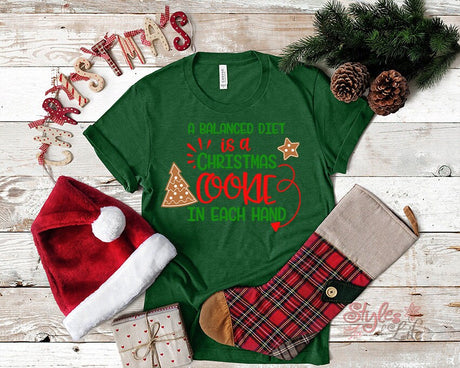 Balanced Diet Is a Christmas Cookie In Each Hand, Womens Christmas Shirt, Ladies, Shirt, Bella Canvas, Christmas Party