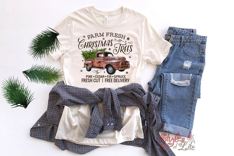 Farm Fresh Christmas Trees, Womens Christmas Shirt, Vintage Truck, Ladies, Shirt, Bella Canvas, Fall Collection, Cute Fall, Thanksgiving