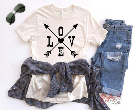 Love Arrows Cross Heart Shirt, Ladies, Womens, Girls