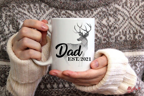 Dad Established Custom Date, Gift For Deer Hunter, Deer Dad, Deer Lover, Coffee Mug, Gift For Him, Valentines, Fathers Day, Christmas