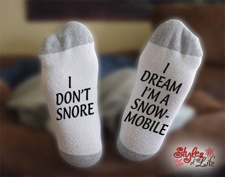 I Don't Snore I Dream I'm A Snowmobile, Gift For Him, Gift For Her, Funny Socks, Snowmobile Socks