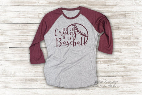 No Crying In Baseball Shirt, Womens Jersey Shirt, Softball T Shirt, Raglan Tee, Burgandy Shirt, Womens Baseball Jersey
