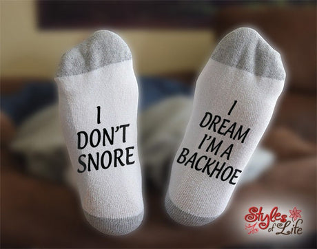 Backhoe Socks, I Don't Snore, I Dream, Gift for Construction Worker, Birthday, Christmas, Gift For Him, Gift For Her