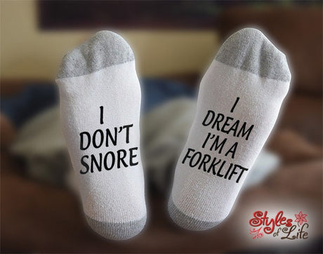 Forklift Socks, I Don't Snore, I Dream, Gift For Fork Truck Driver, Birthday, Christmas, Gift For Him, Gift For Her