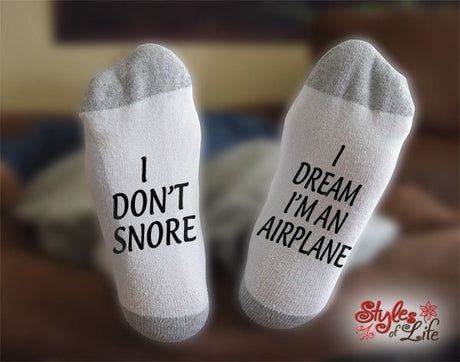 Airplane Socks, I Don't Snore I Dream, Flying, Aviator, Pilot, Gift, Birthday, Christmas