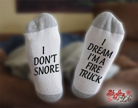 Fire Truck Socks, I Don't Snore, I Dream, Gift For Fireman, Birthday, Christmas, Gift For Him, Gift For Her