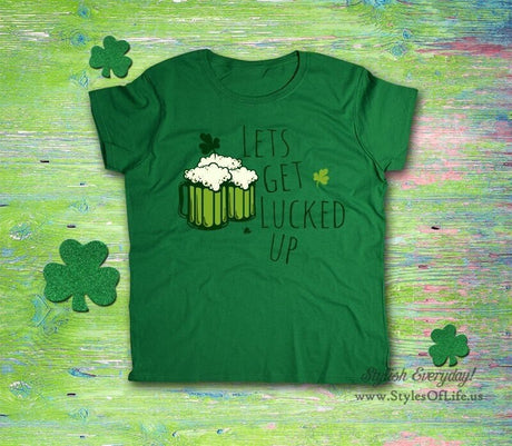 Women's St. Patricks Day Shirt, Lets Get Lucked Up 3 Beer, Irish Shirt, Shamrock, Green Shirt, Irish Tee, Funny