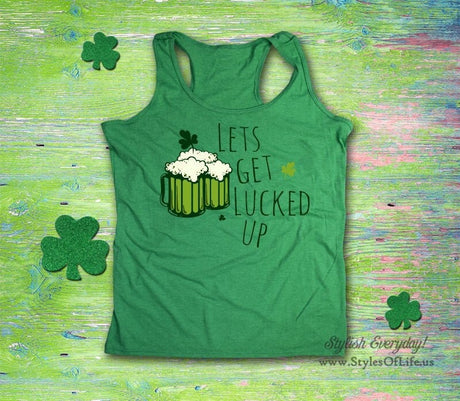 Women's St. Patricks Day Tank Top, Lets Get Lucked Up 3 Beer, Irish Shirt, Shamrock, Green Shirt, Irish Tee, Funny