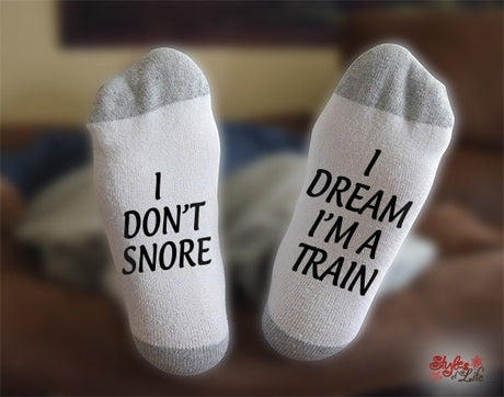 Train Socks, I Don't Snore I Dream, Engineer, Locomotive, Railfan, Rail Enthusiast, Gift, Birthday, Christmas, Gift for him, Gift for her