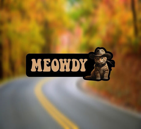Meowdy Cute Cat Bumper Sticker Vinyl Car Decal Laminated Cowboy Hat