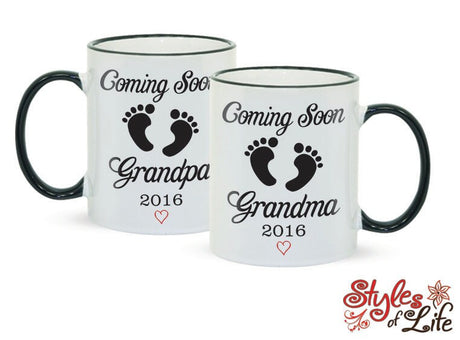 Coming Soon Grandpa Grandma Custom Year Pregnancy Announcement Coffee Mug